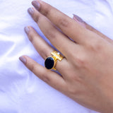 Bold Brass Gold-Plated Ring with Black Stone – Statement Elegance