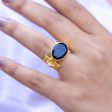 Bold Brass Gold-Plated Ring with Black Stone – Statement Elegance
