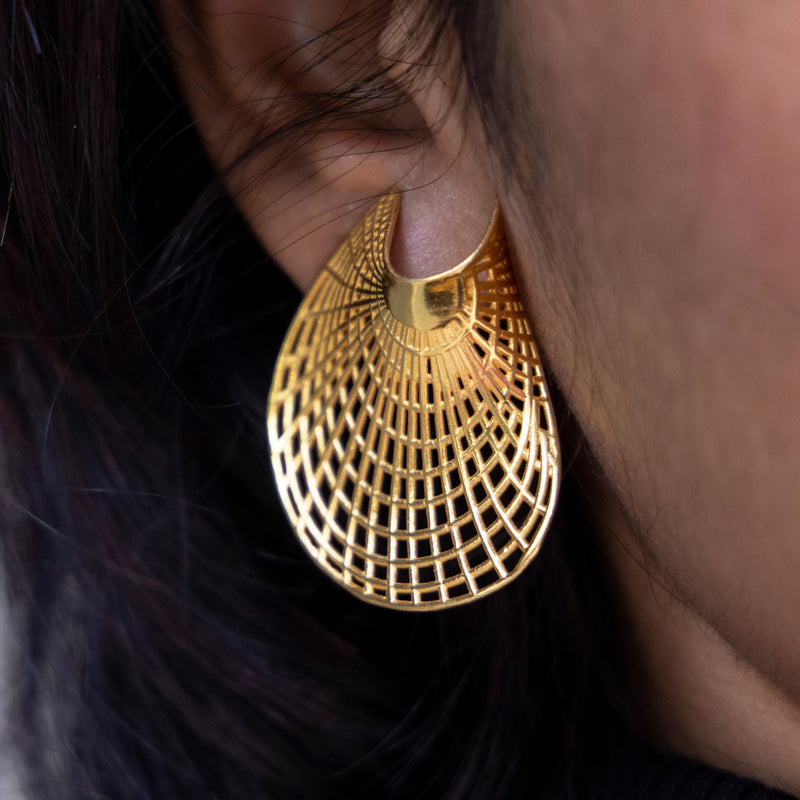 Elegant Brass Gold-Plated Statement Earrings – Lightweight & Trendy