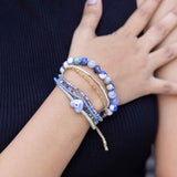 Blue Agate Stone & Japanese Glass Bead Bracelet Set – Handmade Boho Stack