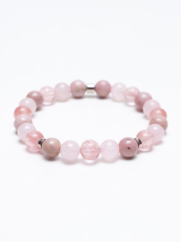 ROSE QUARTZ, STRAWBERRY QUARTZ AND RHODONITE ENERGY GEMSTONE BRACELET