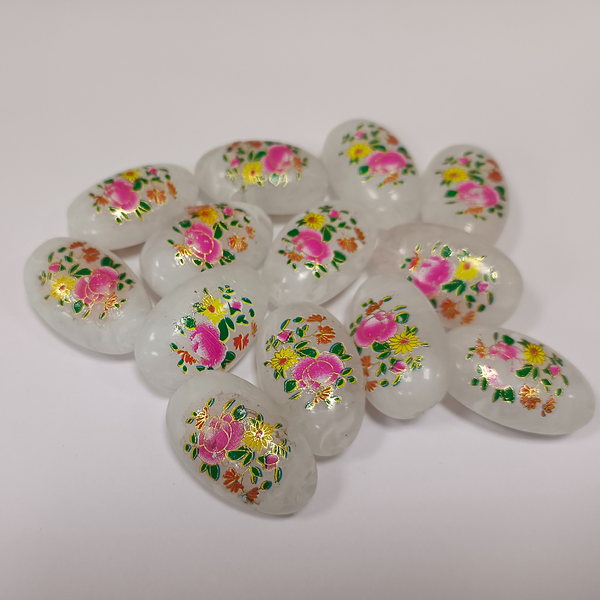 ACRYLIC BEADS PRINTED OVAL 10 pieces