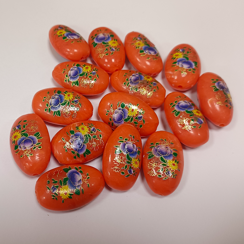 ACRYLIC BEADS PRINTED OVAL 10 pieces