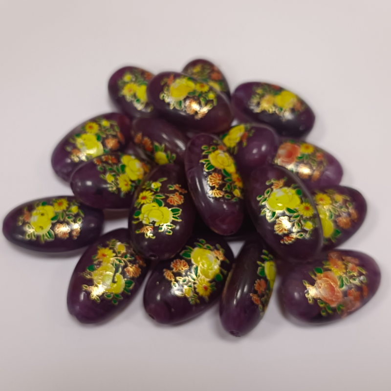 ACRYLIC BEADS PRINTED OVAL 10 pieces