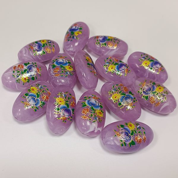 ACRYLIC BEADS PRINTED OVAL 10 pieces