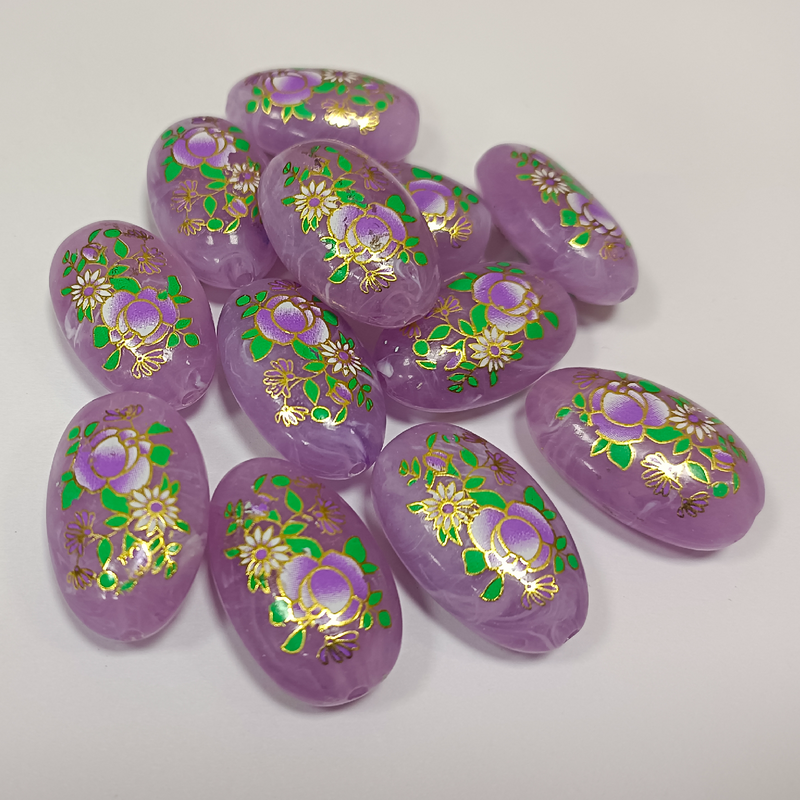 ACRYLIC BEADS PRINTED OVAL 10 pieces