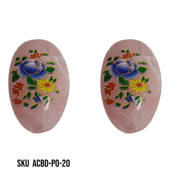 ACRYLIC BEADS PRINTED OVAL 10 pieces