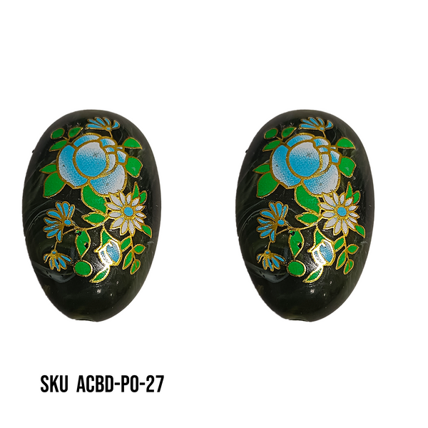 ACRYLIC BEADS PRINTED OVAL 10 pieces