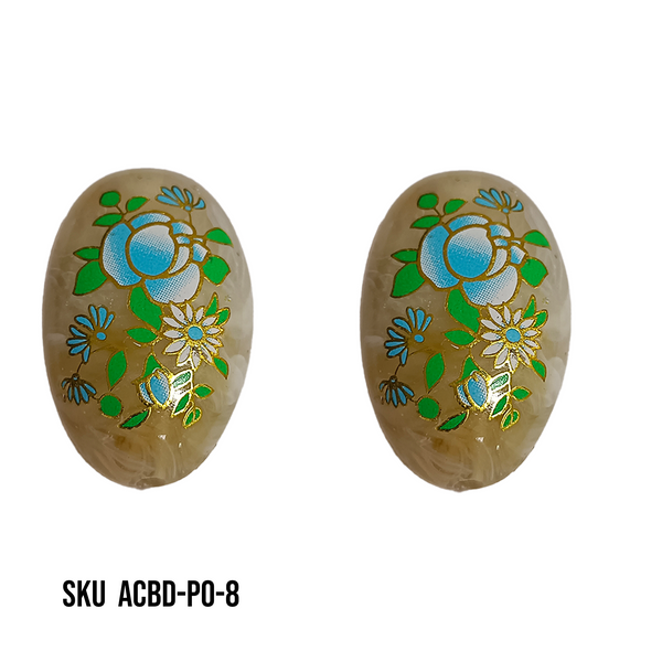 ACRYLIC BEADS PRINTED OVAL 10 pieces