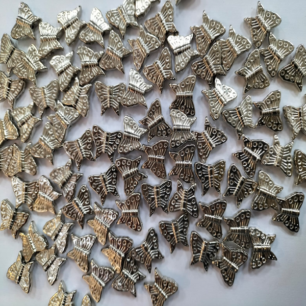 ACRYLIC BEADS BUTTERFLY SILVER PACK OF 10 PIECES