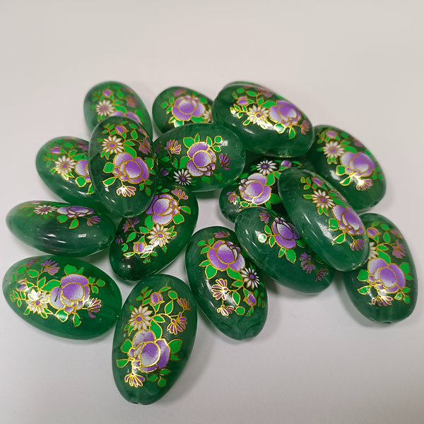 ACRYLIC BEADS PRINTED OVAL 10 pieces