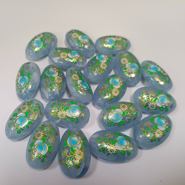 ACRYLIC BEADS PRINTED OVAL PER PIECE