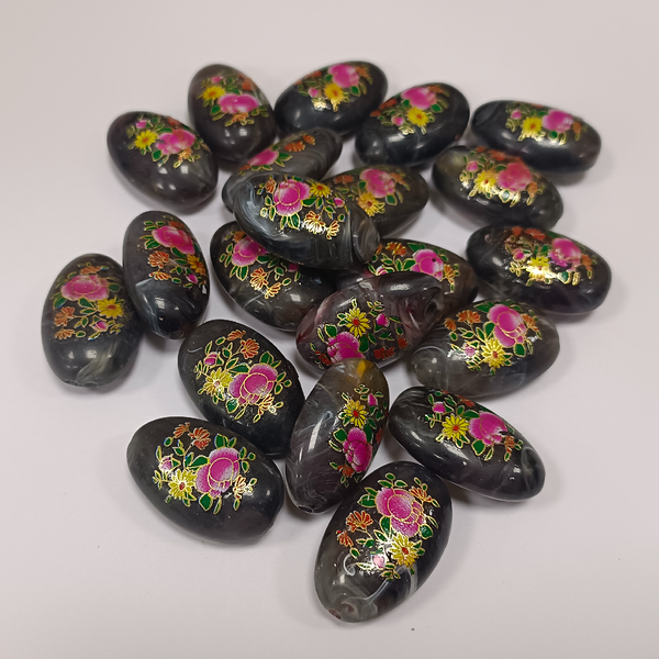 ACRYLIC BEADS PRINTED OVAL PER PIECE