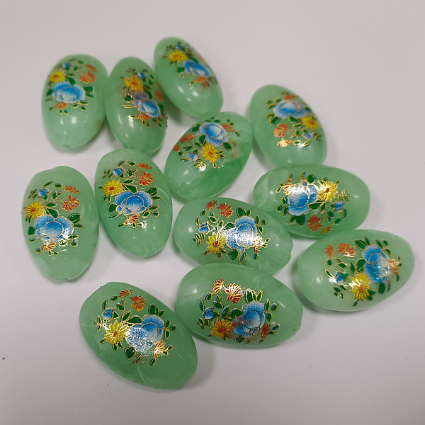 ACRYLIC BEADS PRINTED OVAL 10 pieces