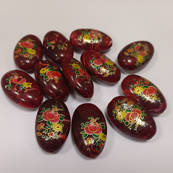 ACRYLIC BEADS PRINTED OVAL 10 pieces