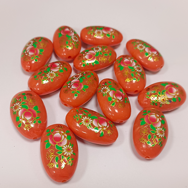 ACRYLIC BEADS PRINTED OVAL 10 pieces