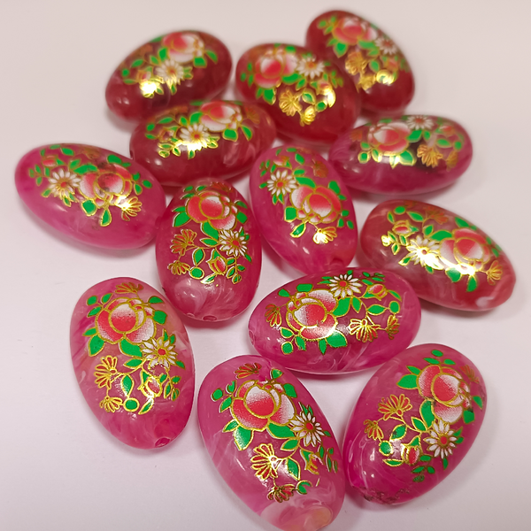 ACRYLIC BEADS PRINTED OVAL 10 pieces