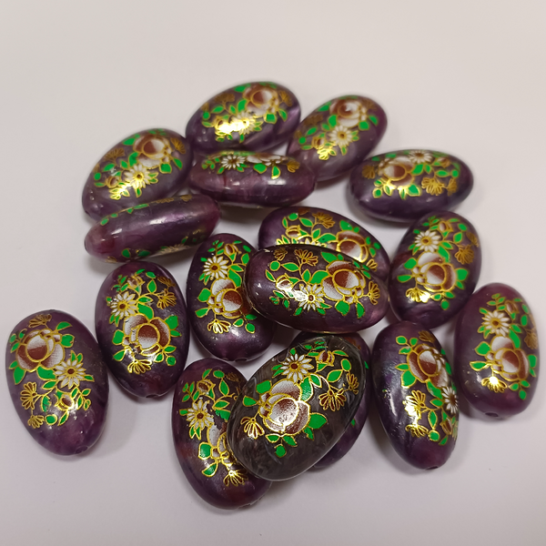 ACRYLIC BEADS PRINTED OVAL PER PIECE