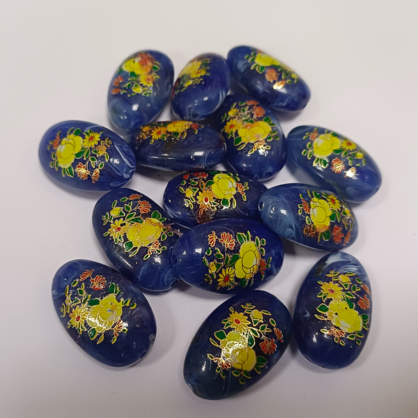 ACRYLIC BEADS PRINTED OVAL PER PIECE