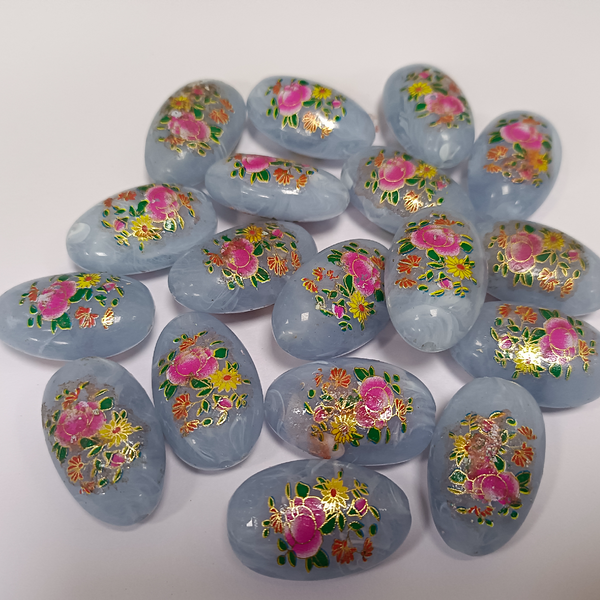 ACRYLIC BEADS PRINTED OVAL PER PIECE