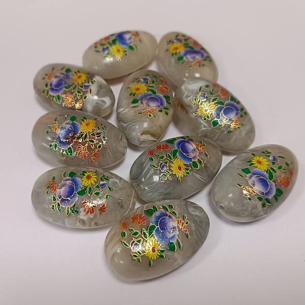 ACRYLIC BEADS PRINTED OVAL 10 pieces