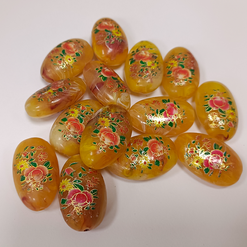 ACRYLIC BEADS PRINTED OVAL PER PIECE