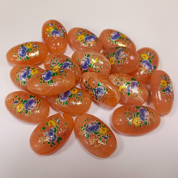 ACRYLIC BEADS PRINTED OVAL 10 pieces