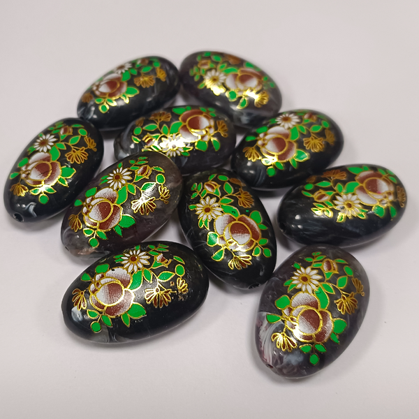 ACRYLIC BEADS PRINTED OVAL 10 pieces