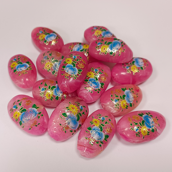 ACRYLIC BEADS PRINTED OVAL 10 pieces