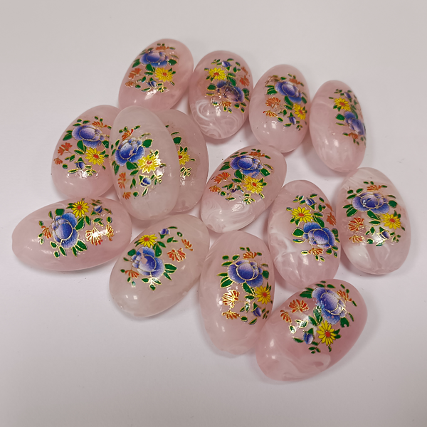 ACRYLIC BEADS PRINTED OVAL 10 pieces