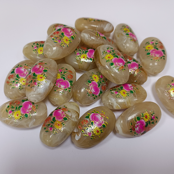 ACRYLIC BEADS PRINTED OVAL 10 pieces