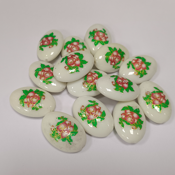 ACRYLIC BEADS PRINTED OVAL 10 pieces