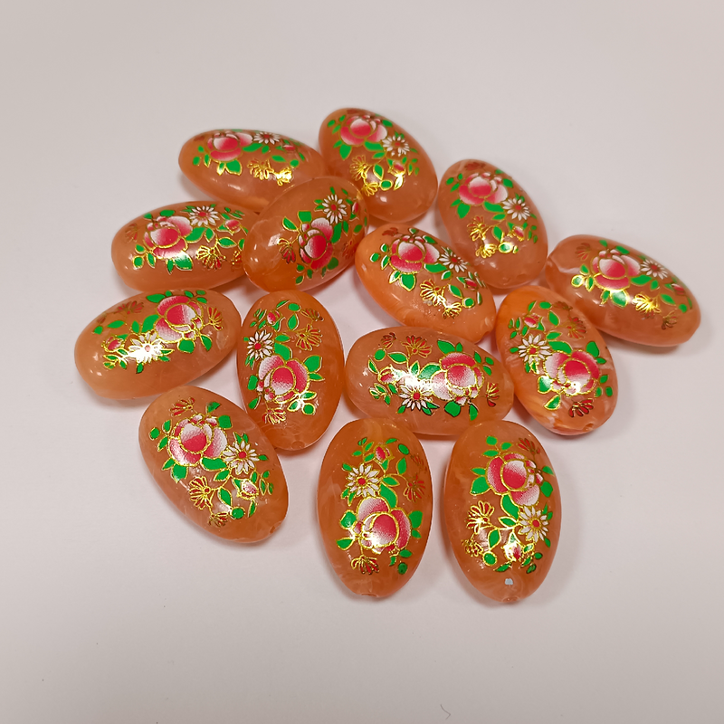 ACRYLIC BEADS PRINTED OVAL PER PIECE10 pieces