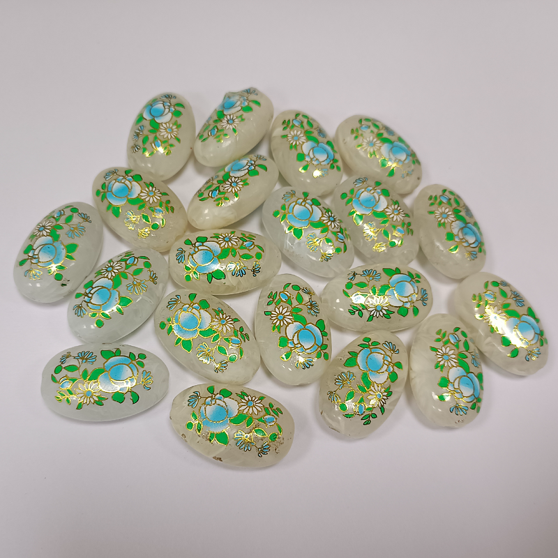 ACRYLIC BEADS PRINTED OVAL 10 pieces