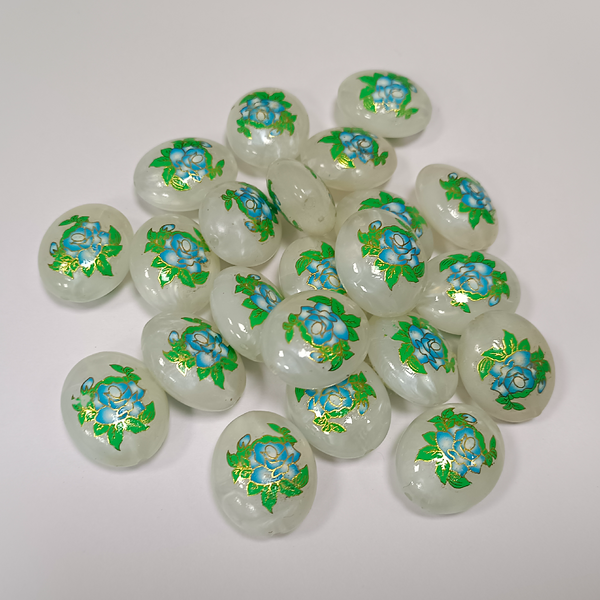 ACRYLIC BEADS PRINTED OVAL 10 pieces