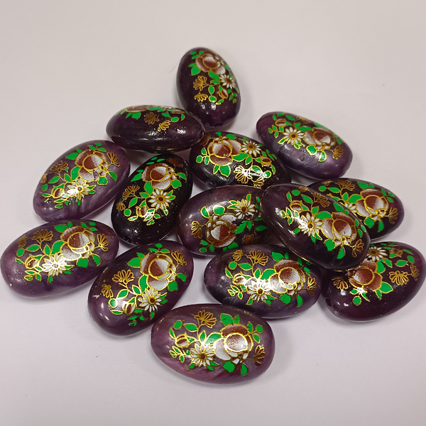 ACRYLIC BEADS PRINTED OVAL 10 pieces