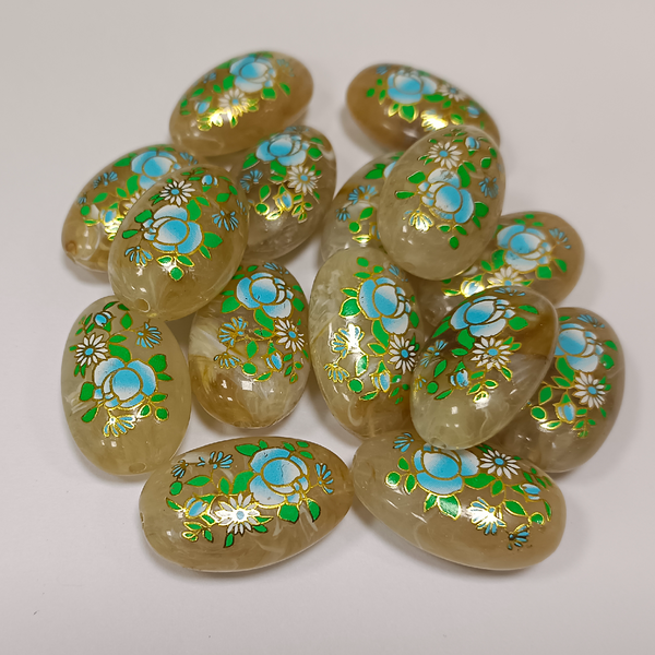 ACRYLIC BEADS PRINTED OVAL 10 pieces