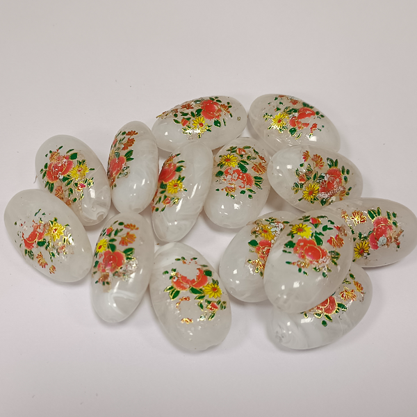 ACRYLIC BEADS PRINTED OVAL 10 pieces