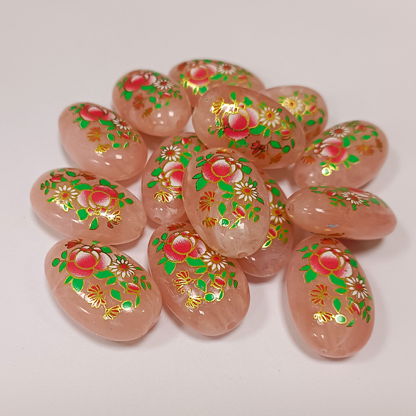 ACRYLIC BEADS PRINTED OVAL 10 pieces