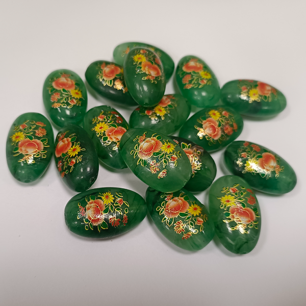 ACRYLIC BEADS PRINTED OVAL 10 pieces