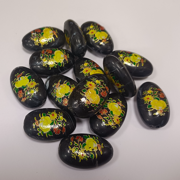 ACRYLIC BEADS PRINTED OVAL 10 pieces