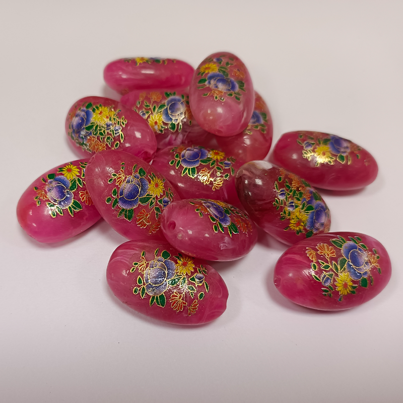 ACRYLIC BEADS PRINTED OVAL 10 pieces