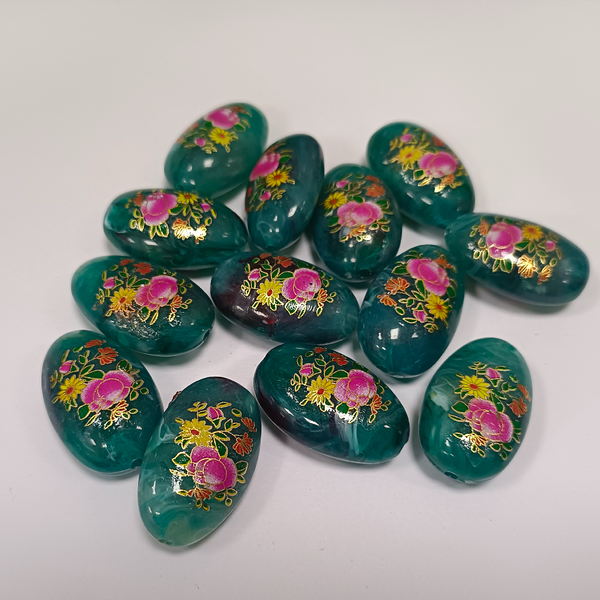 ACRYLIC BEADS PRINTED OVAL 10 pieces