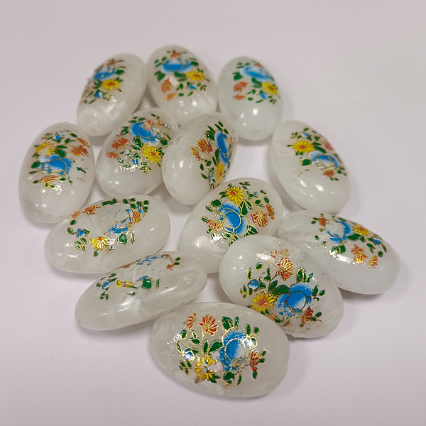 ACRYLIC BEADS PRINTED OVAL 10 pieces