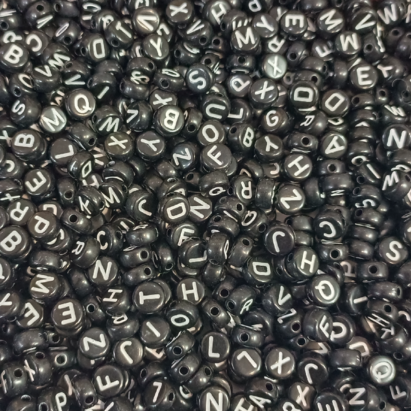 ACRYLIC BEADS ALPHABETS WHITE AND BLACK PACK( 40 Pieces )